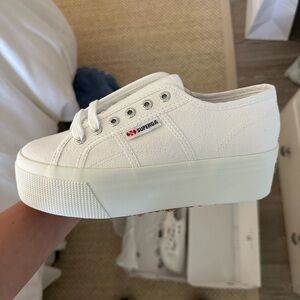 Superga Women's Cream Platform Sneakers